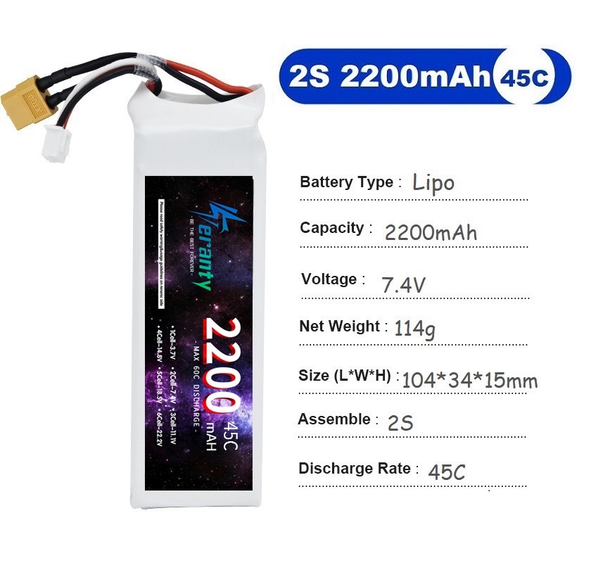 2PCS 7.4V Lipo 2S Battery 1500 - đánh giá và giá Drone Racing Battery